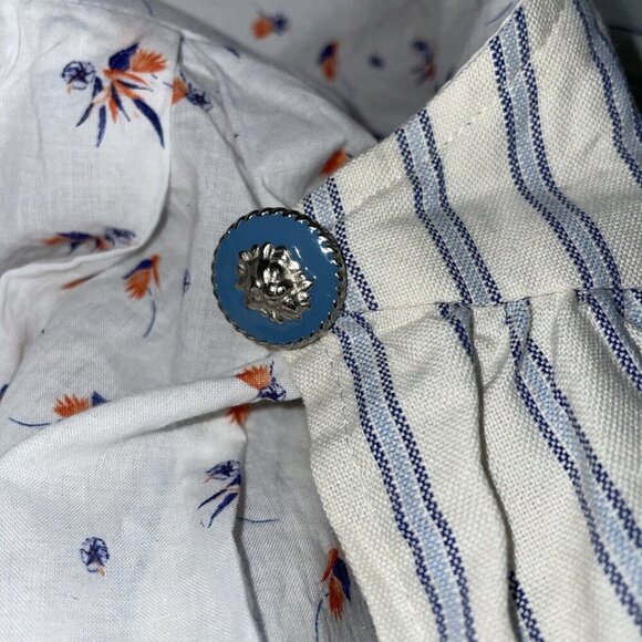 BURU x Brooklyn reversible Car Coat Blue ticking Ditsy Floral size S/XS designer - Picture 11 of 12